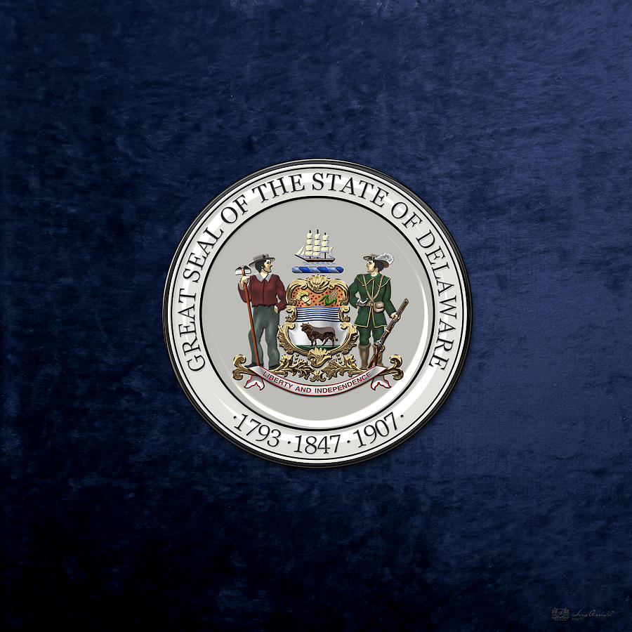 Delaware State Seal over Blue Velvet Digital Art by Serge Averbukh