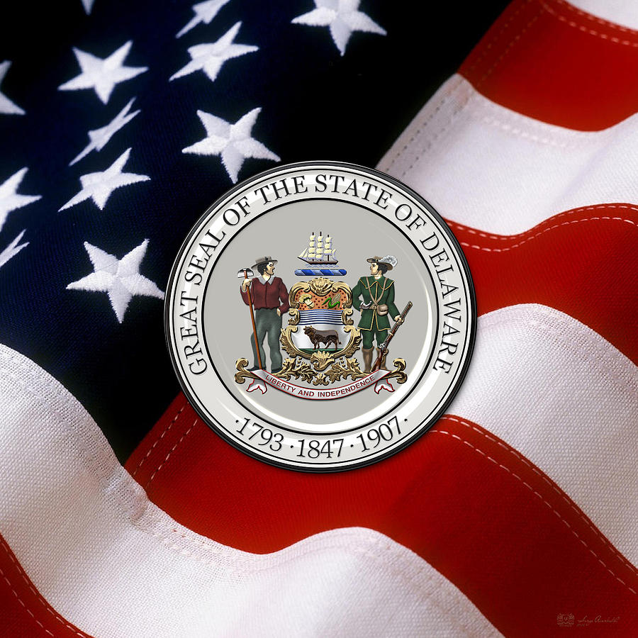 Delaware State Seal over U.S. Flag Digital Art by Serge Averbukh