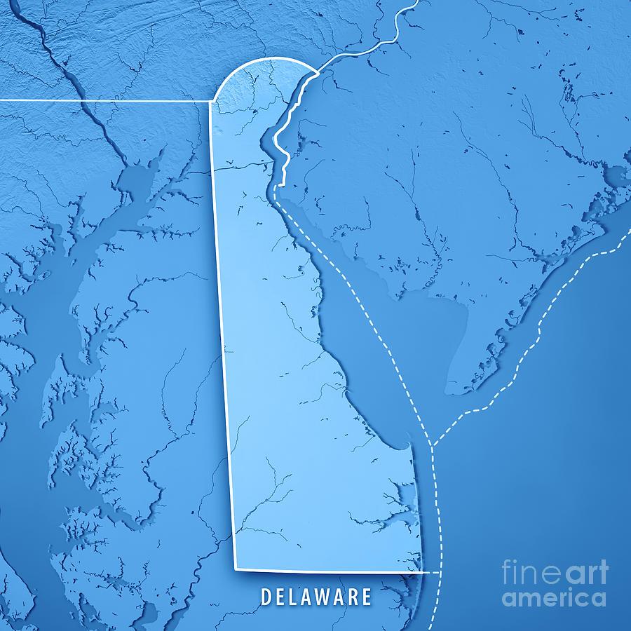 Delaware State Usa 3d Render Topographic Map Blue Border Digital Art By Frank Ramspott Pixels 9409