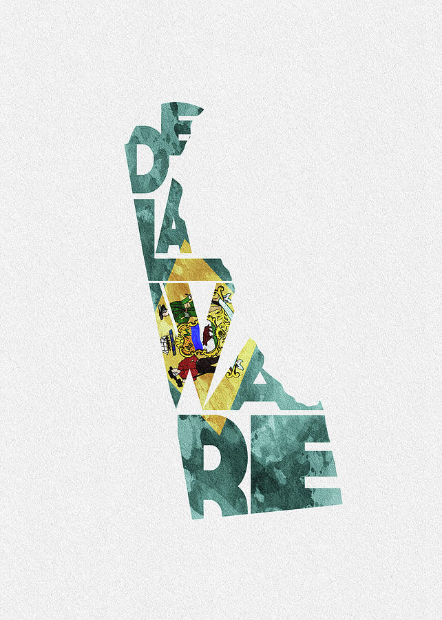 Delaware Map Digital Art - Delaware Typographic Map Flag by Inspirowl Design