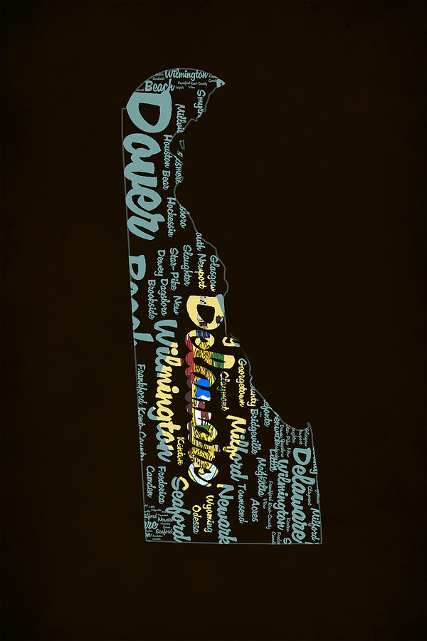 Delaware Typographic Map 1a Digital Art by Brian Reaves