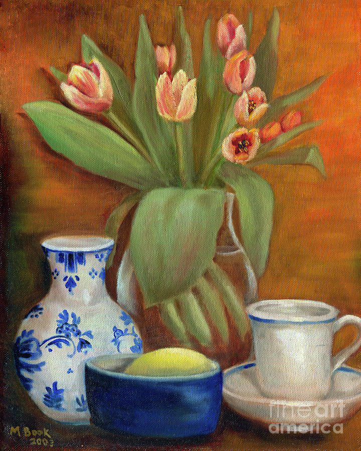 Delft Vase and Mini Tulips Painting by Marlene Book