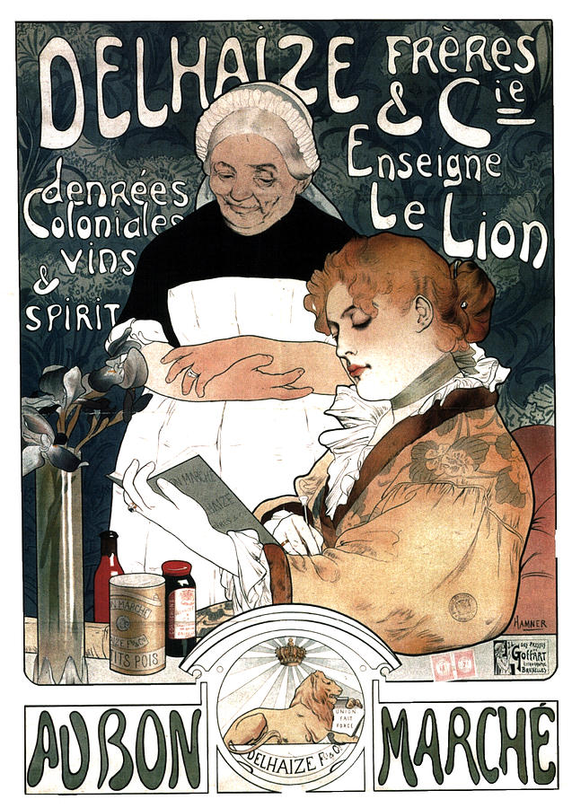 Delhaize Freres and Cie - Au Bon Marche - French Vintage Advertising Poster Mixed Media by Studio Grafiikka