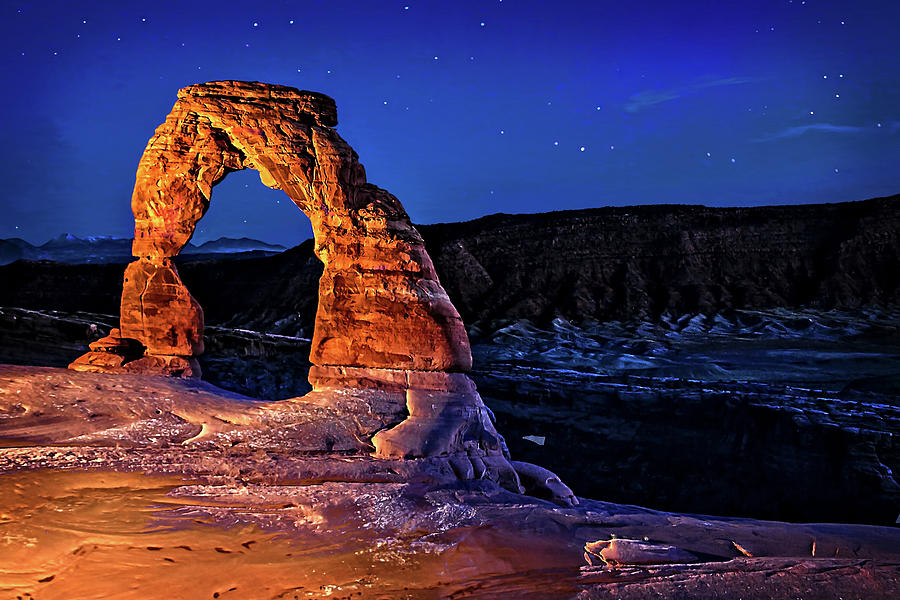 Delicate Arch Light Painted Photograph by Mike Stephens