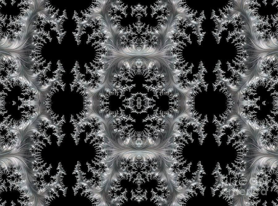 Delicate Silver Filigree on Black Fractal Abstract Digital Art by Rose Santuci-Sofranko