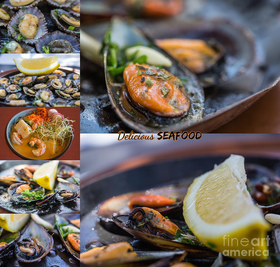 Seafood Photograph - Delicious Seafood Collage by Eva Lechner