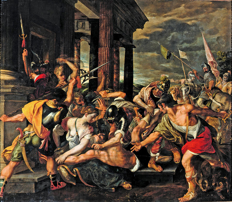 Delilahs Betrayal and Samsons Imprisonment by the Philistines  Painting by Joos van Winghe