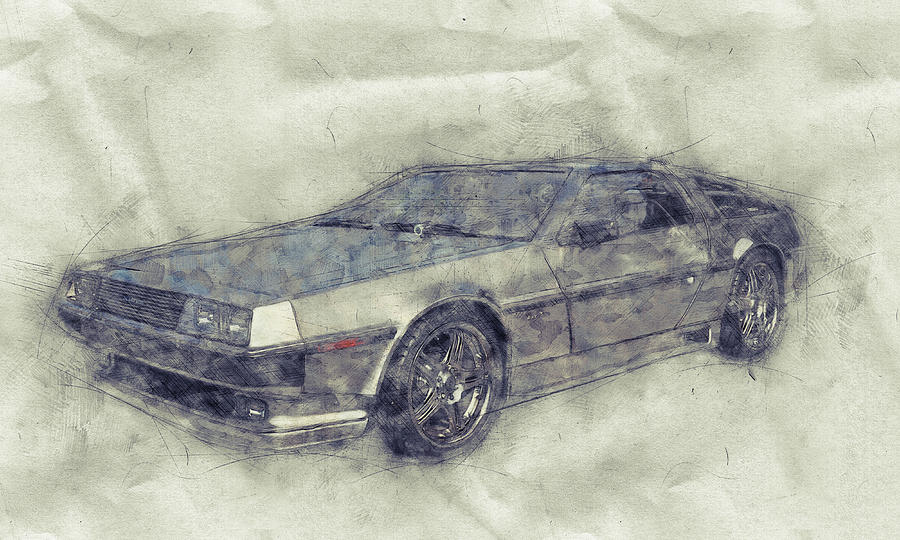 Transportation Mixed Media - DeLorean DMC-12 - Sports Car 1 - Automotive Art - Car Posters by Studio Grafiikka