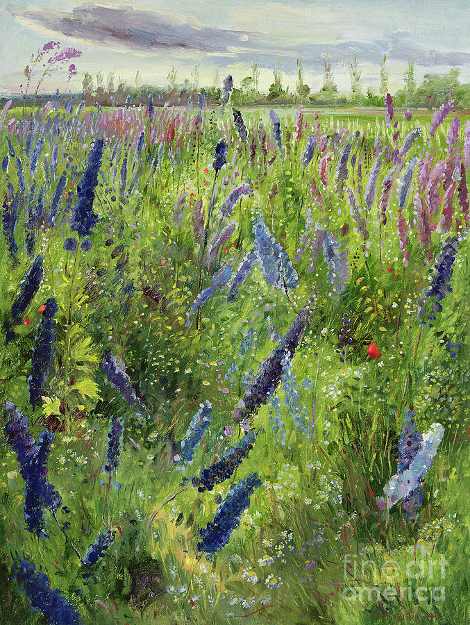 Delphiniums and Emerging Sun Painting by Timothy Easton