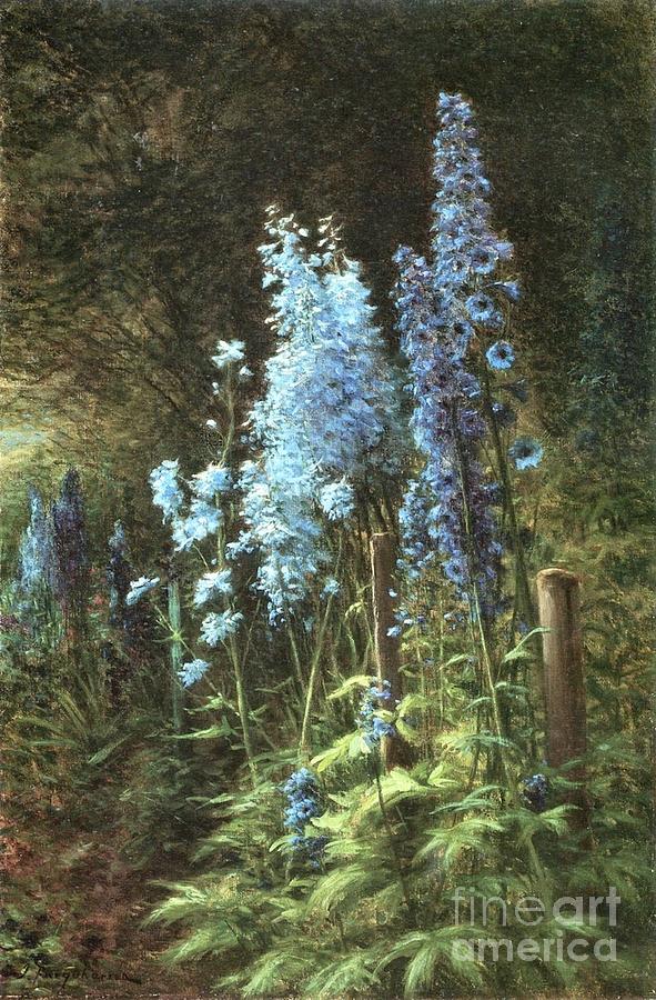 Delphiniums in a Wooded Landscape Painting by MotionAge Designs