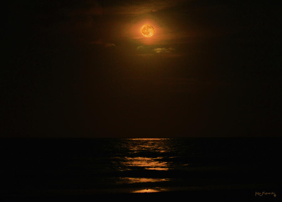 Delray Beach Orange Moonrise  Relief by Ken Figurski