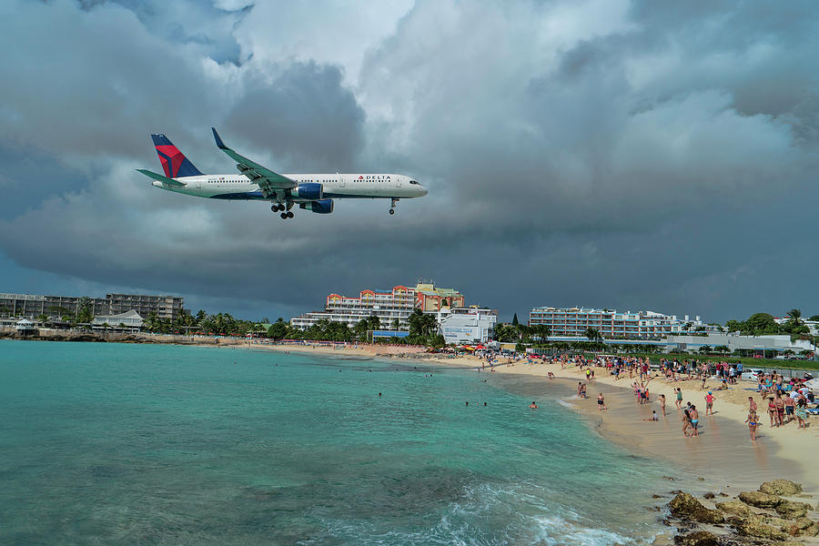 Sunset Photograph - Delta Air Lines 757 at SXM airport by David Gleeson