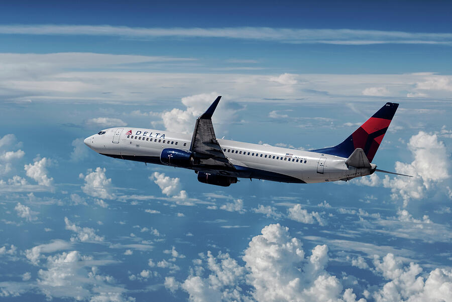 Transportation Mixed Media - Delta Air Lines Boeing 737-800 Banking Toward the Clouds by Erik Simonsen
