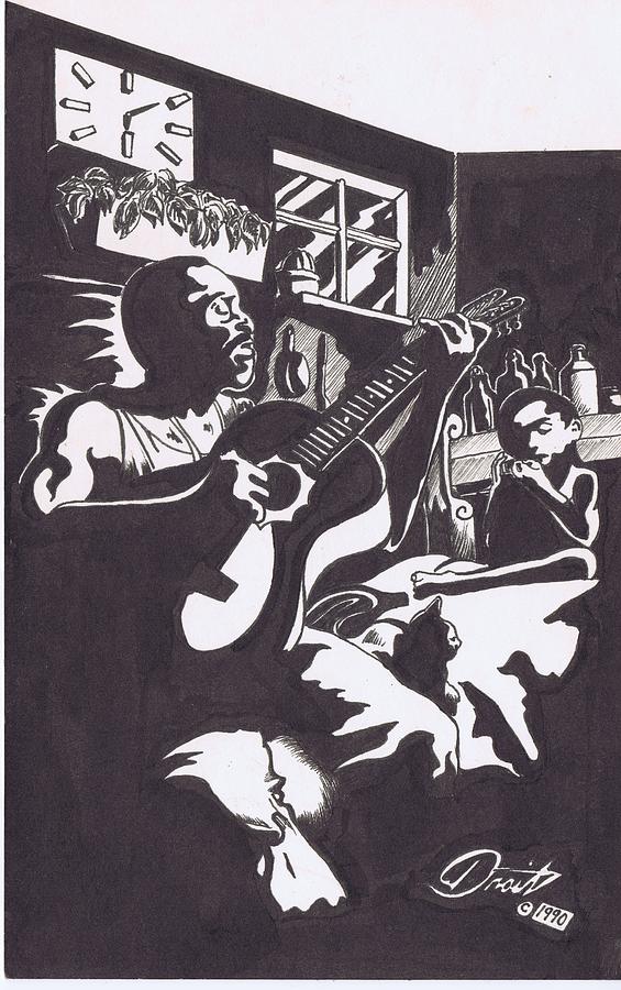 Music Drawing - Delta Blues  by Rick Droit