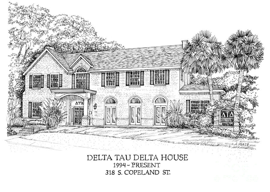 Delta Tau Delta House Drawing by Audrey Peaty