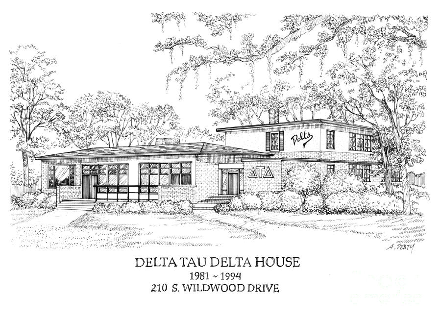 Delta Tau Delta Original House  Drawing by Audrey Peaty