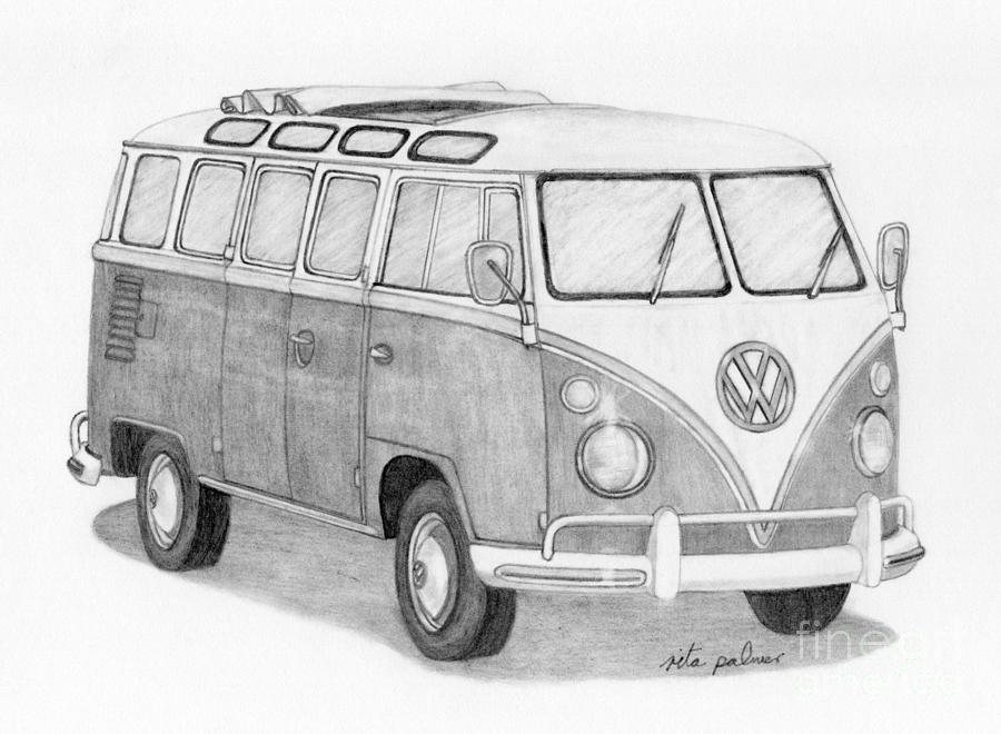 Deluxe Bus Drawing by Rita Palmer.