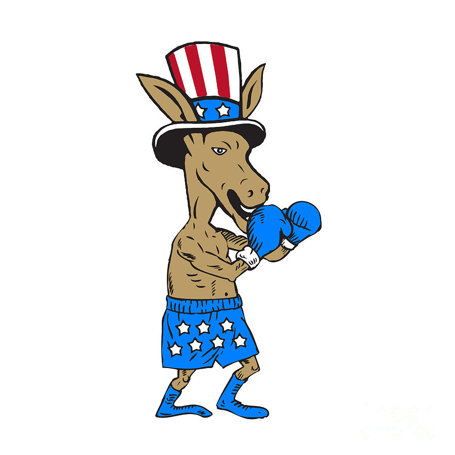 Donkey Digital Art - Democrat Donkey Boxer Mascot Cartoon by Aloysius Patrimonio
