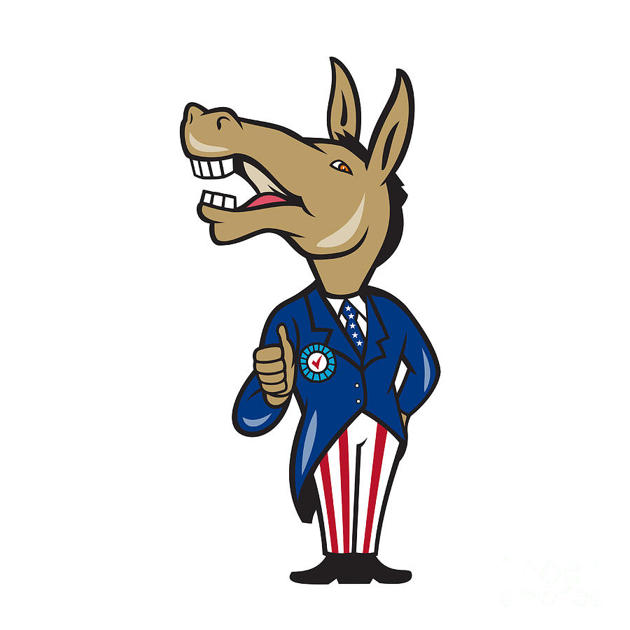 Donkey Digital Art - Democrat Donkey Mascot Thumbs Up Cartoon by Aloysius Patrimonio