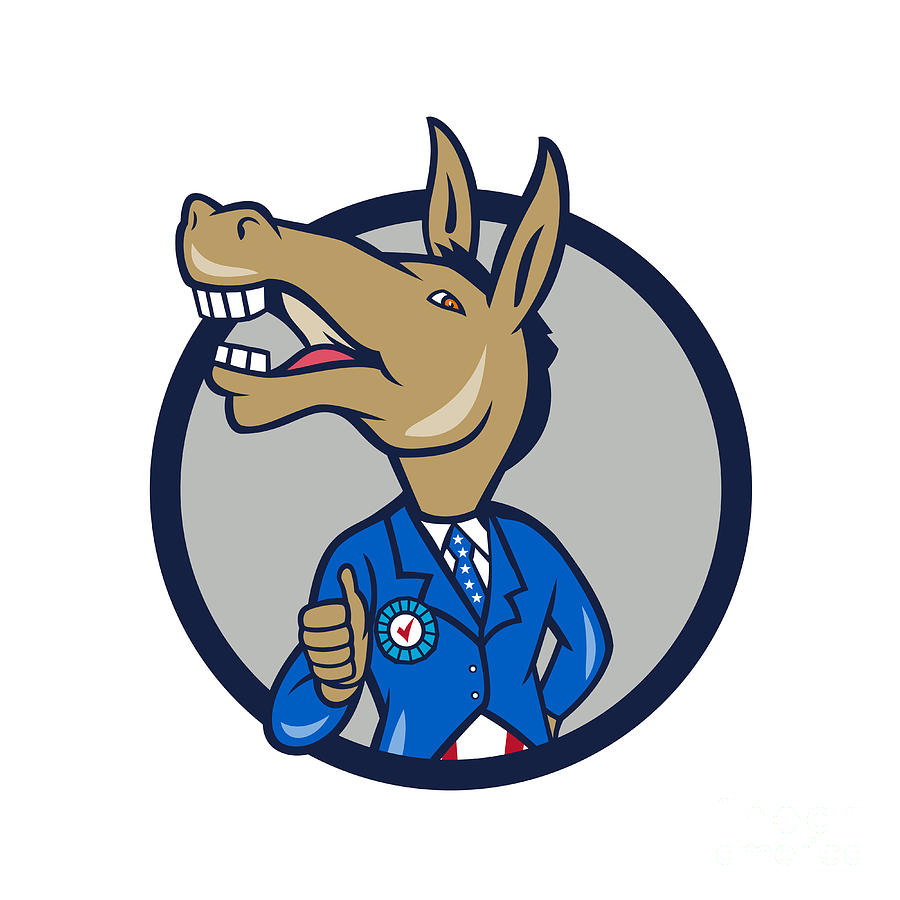 Donkey Digital Art - Democrat Donkey Mascot Thumbs Up Circle Cartoon by Aloysius Patrimonio