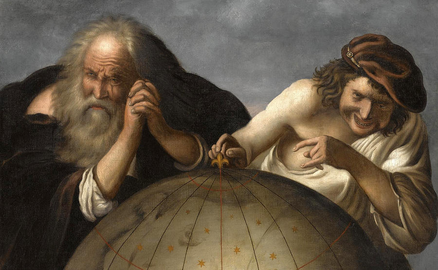 Democritus and Heraclitus Painting by After Johannes Moreelse
