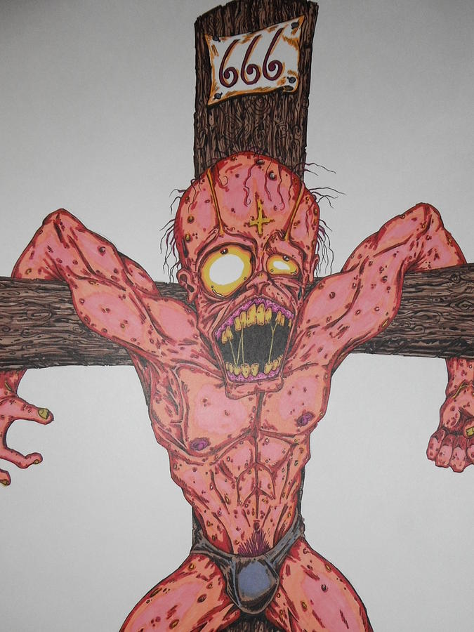 Demon Crucifix Drawing by Michael Toth