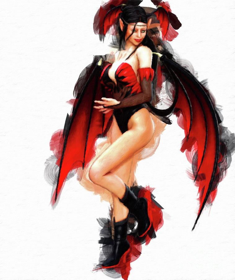 Fantasy Painting - Demon Girl by Mary Bassett by Esoterica Art Agency