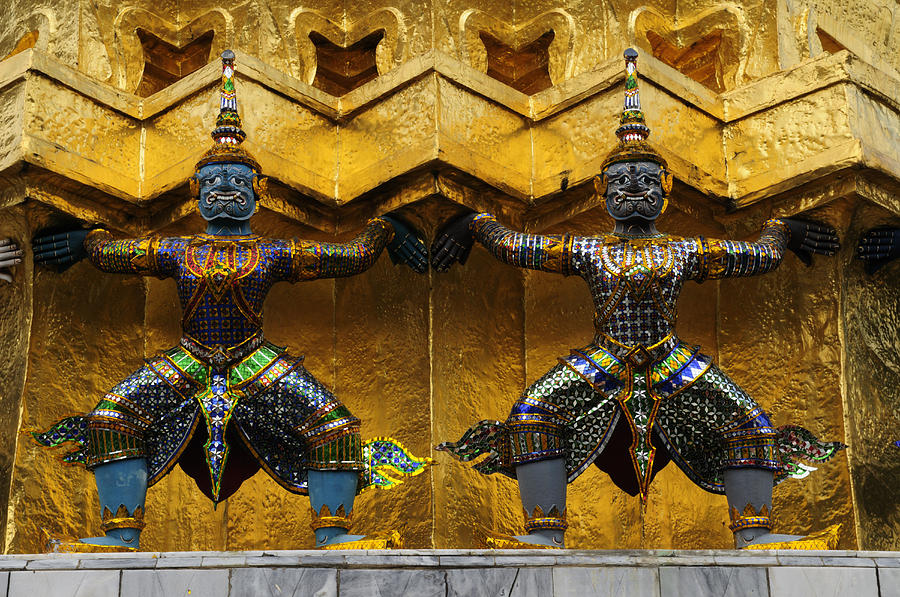 Demons on The Golden Chedi at Wat Phra Kaew in Bangkok Photograph by ...