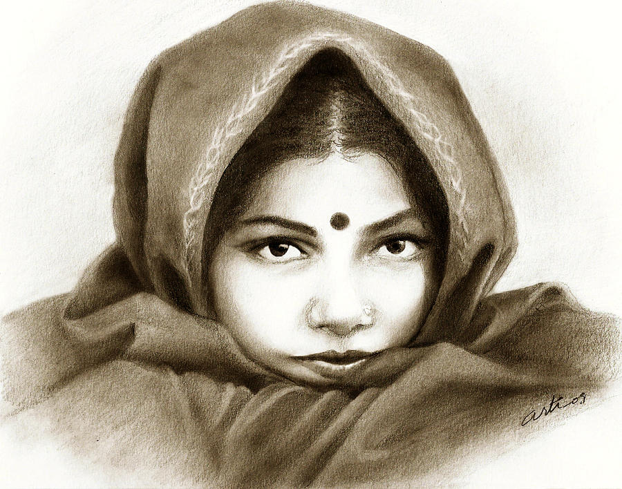 Demure Drawing by Arti Chauhan