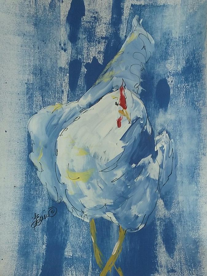 Denim Chicken Painting by Terri Einer