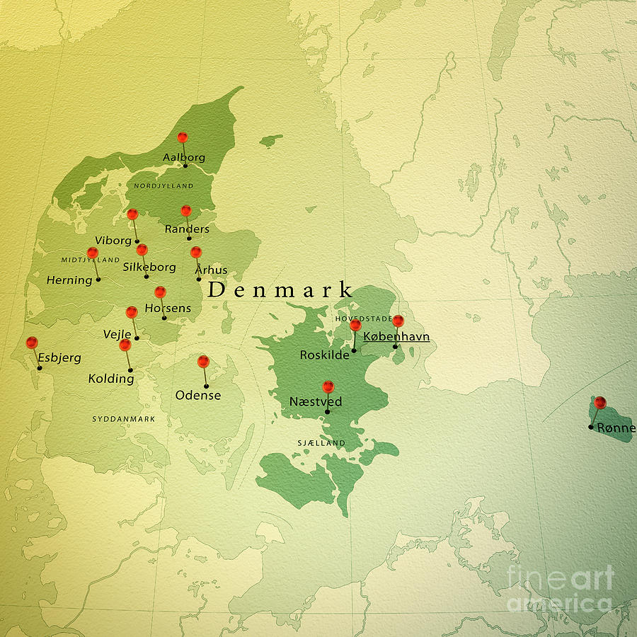Denmark Map Square Cities Straight Pin Vintage Digital Art by Frank Ramspott
