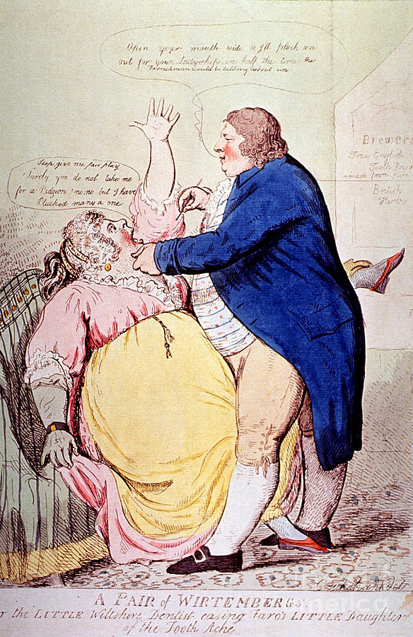 History Photograph - Dentist And Patient Caricature, 1797 by Science Source