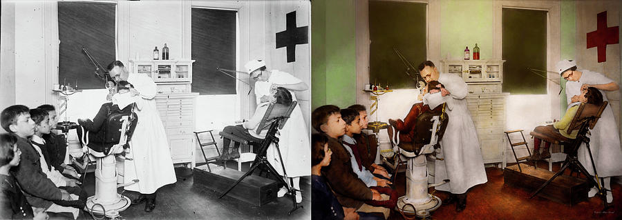 Dentist - Treating them like children 1922 - Side by Side Photograph by Mike Savad