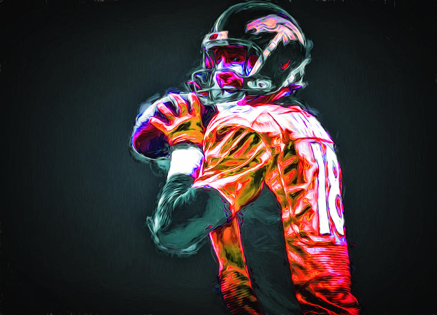 Denver Broncos Peyton Mannin Painted Digitally MIX 2 Photograph by David Haskett II