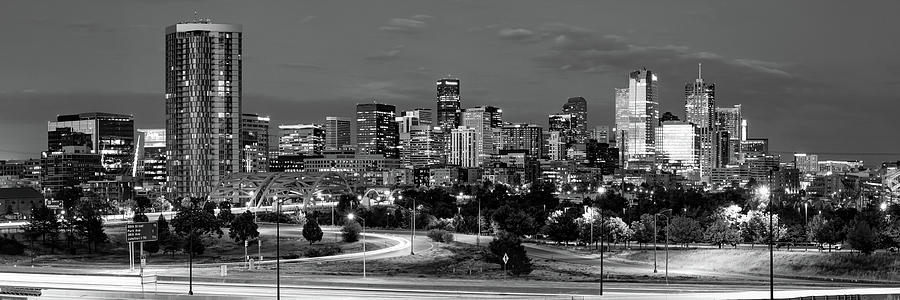 Denver Skyline Photograph - Denver CO Dawn BW Panorama by Gregory Ballos