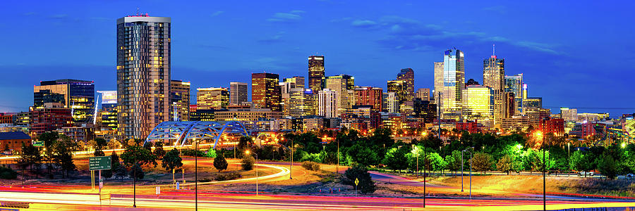 Denver Skyline Photograph - Denver CO Dawn Panorama by Gregory Ballos