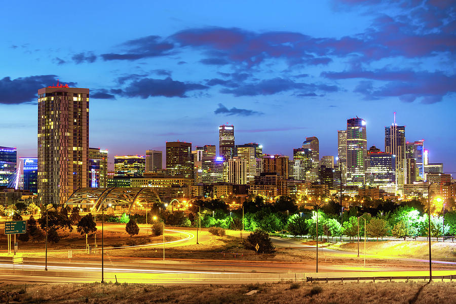 Denver Colorado City Skyline At Dawn Photograph