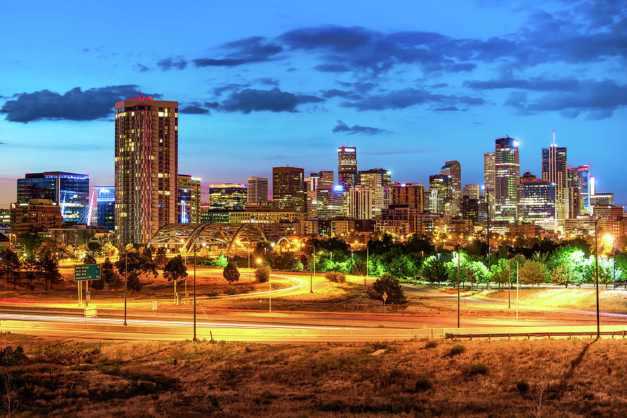 Denver Skyline Photograph - Denver Colorado Skyline at Dawn by Gregory Ballos