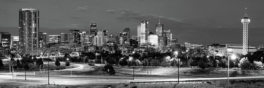 Denver Colorado Skyline Black And White Panoramic Cityscape Photograph