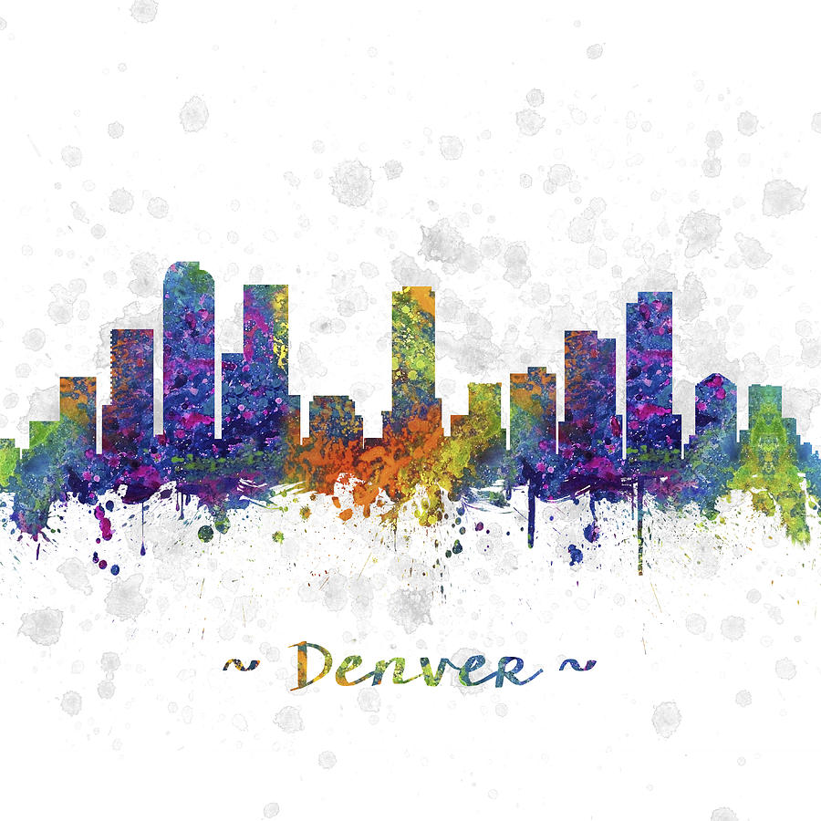 Denver Colorado Skyline Color 03sq Digital Art By Aged Pixel