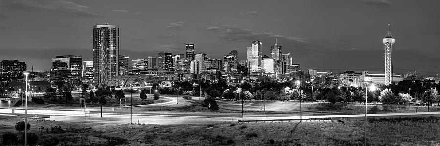 Denver Photograph - Denver Colorado Skyline Panorama Over the Speer Boulevard Bridge - Black and White by Gregory Ballos