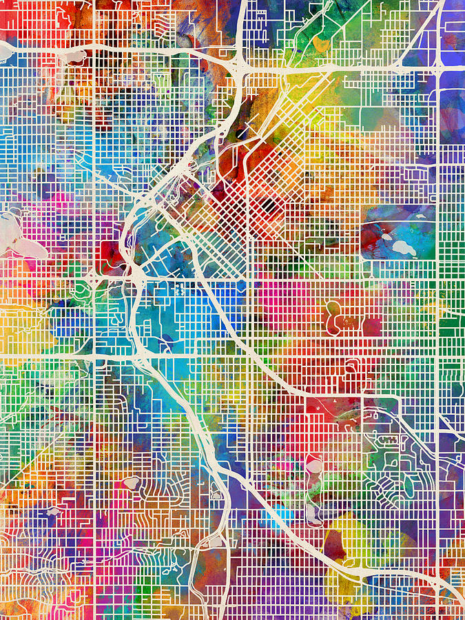 Denver Colorado Street Map Digital Art by Michael Tompsett