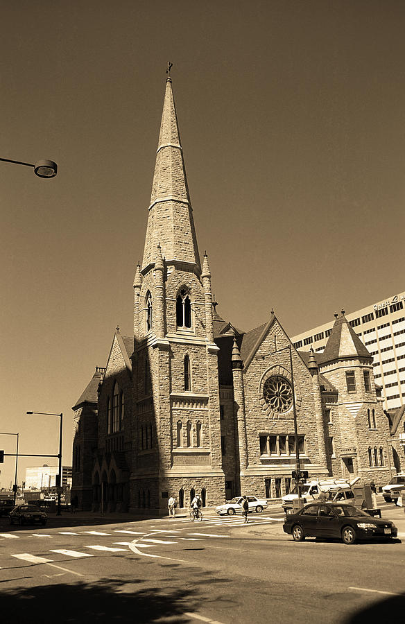 Denver Downtown Church Sepia Photograph by Frank Romeo