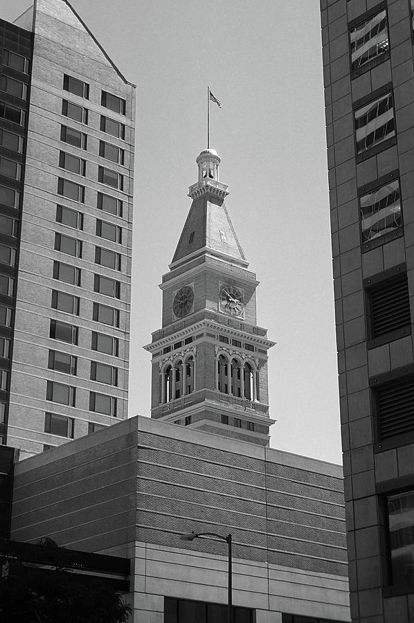 Denver - Historic D and F Clocktower 2 BW Photograph by Frank Romeo