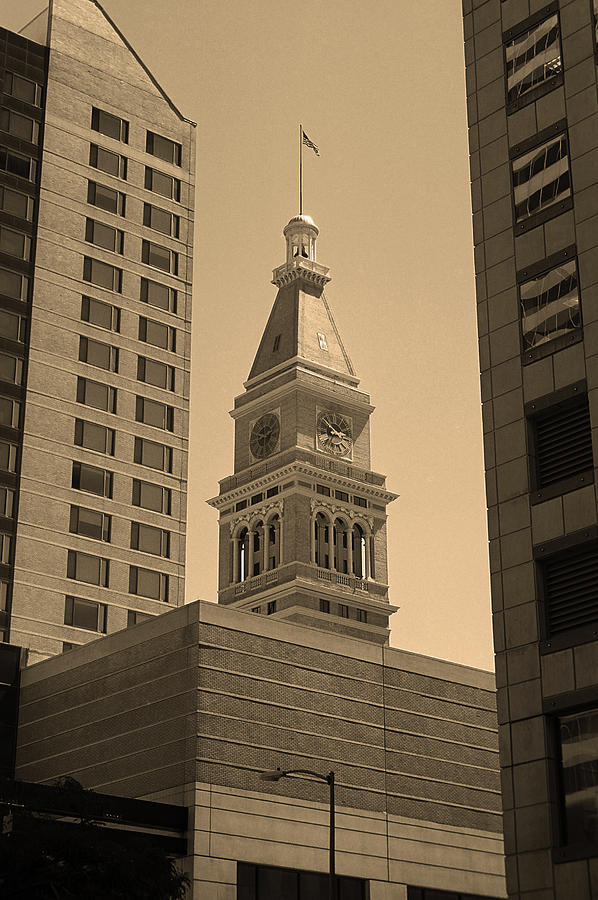 Denver - Historic D F Clocktower 2 Sepia Photograph by Frank Romeo