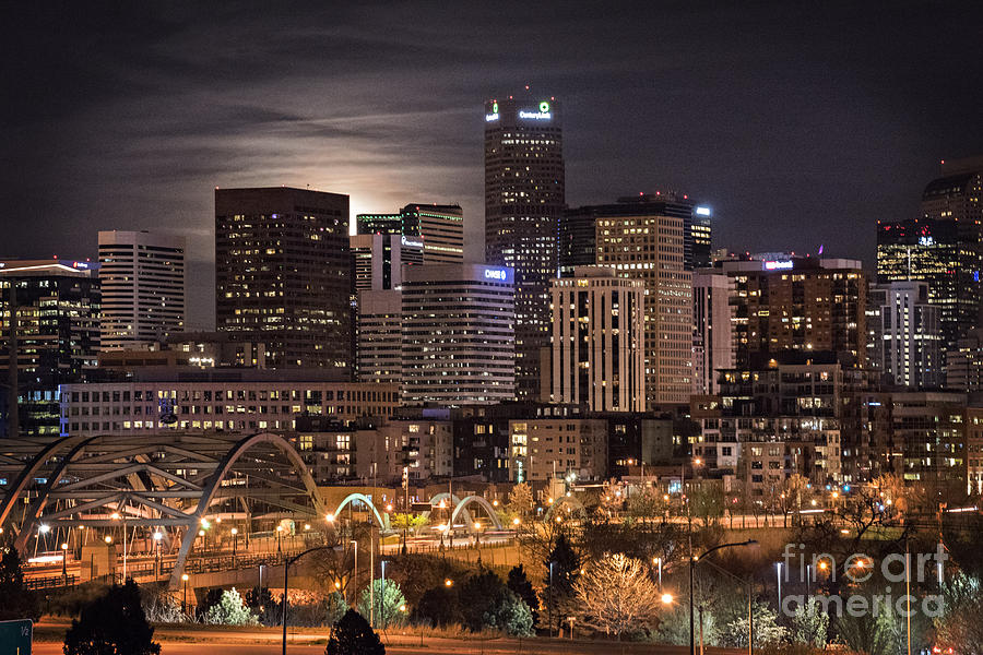 Denver Skyline at Night Photograph by Juli Scalzi