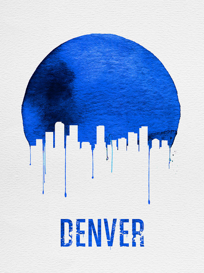 Denver Painting - Denver Skyline Blue by Naxart Studio