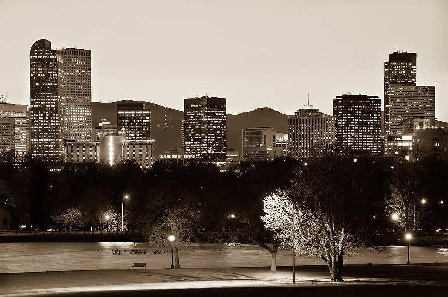 Denver Photograph -  Denver Skyline - City Park View - Sepia by Gregory Ballos