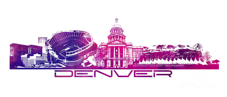 Denver skyline city purple Digital Art by Justyna Jaszke JBJart