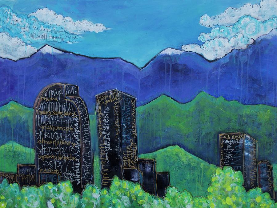 Denver Skyline Love For Colorado Painting by Laurie Maves ART